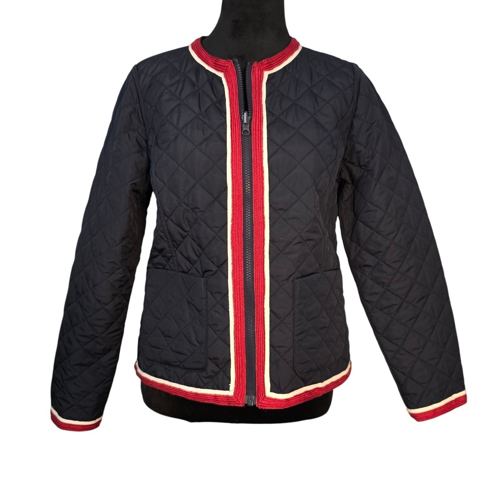 Talbots Reversible Quilted Jacket Womens Navy Red Geometric Full Zip Preppy